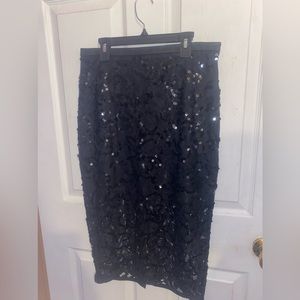 Express black MIDI sequin lace pencil skirt
